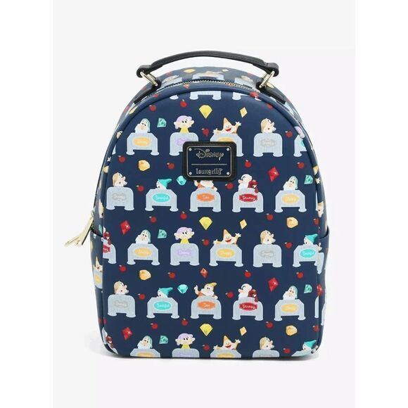 Loungefly Disney Snow White and the Seven Dwarves Beds Allover Print Mini Backpa